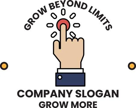 A hand pointing to a button with the words Grow Beyond Limits on the backgrou Stock Illustration