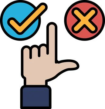 A hand pointing to a check mark and an X Stock Illustration