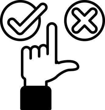 A hand pointing to a check mark and an X Stock Illustration