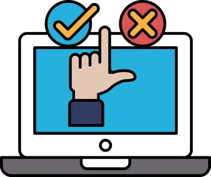 A hand pointing to a check mark and an X on a computer screen Stock-Illustration