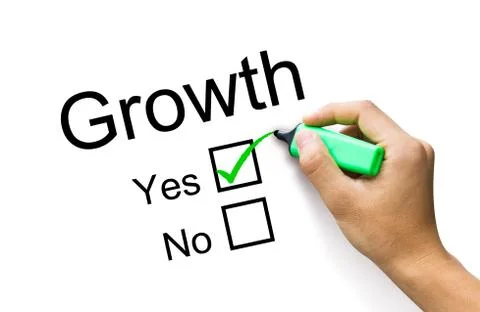 Hand pointing checked box growth on white background Stock Photos