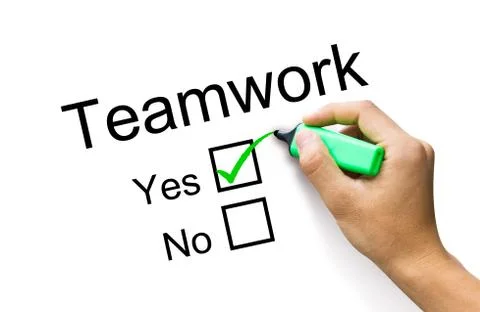 Hand pointing checked box teamwork on white background Stock Photos