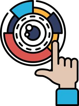 A hand pointing at a circle with a red, blue, and yellow section Stock Illustration
