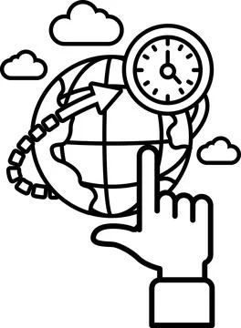 A hand pointing to a clock on a globe イラスト素材