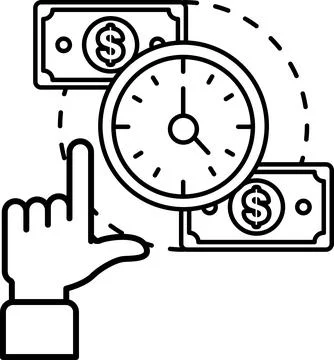 A hand pointing at a clock with the numbers 1 and 12 on it Stock Illustration