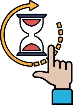 A hand pointing at a clock that is set to the number 3 Stock Illustration