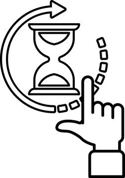 A hand pointing to a clock that is set to the number 3 Stock Illustration