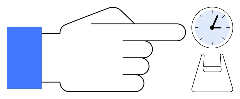 Hand Pointing to a Clock Time Management, Scheduling, and Deadlines Stock Illustration