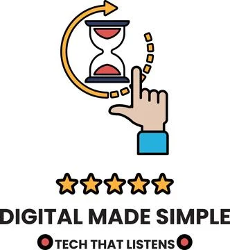 A hand pointing to a clock with the words digital made simple written below 스톡 일러스트