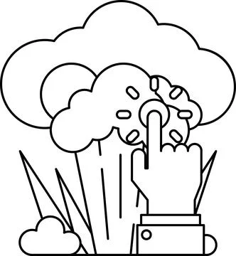 A hand pointing to a cloud with a broccoli in the background 스톡 일러스트