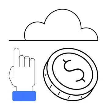 Hand pointing to cloud with dollar coin representing cloud computing financ.. Stock Illustration