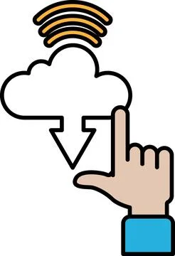 A hand pointing to a cloud with a downward arrow Stock Illustration