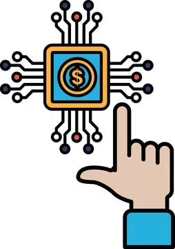 A hand pointing at a computer chip with a dollar sign on it Illustrazione stock