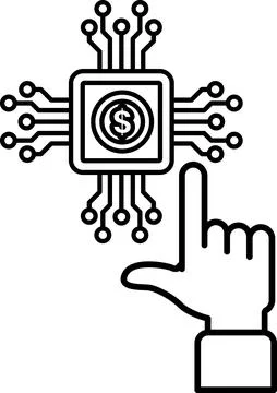 A hand pointing at a computer chip with a dollar sign on it Stock Illustration