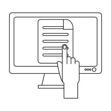 Hand pointing computer screen in black and white 스톡 일러스트