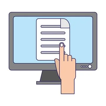 Hand pointing computer screen blue lines Illustrazione stock