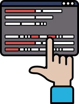 A hand pointing at a computer screen with a red and white line Illustrazione stock
