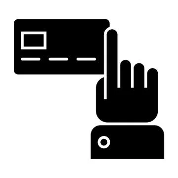 Hand pointing at credit card solid icon. Plastic card vector illustration Stock Illustration