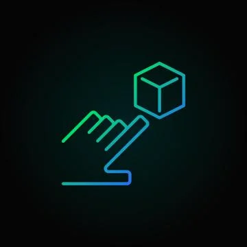 Hand pointing cube vector AR colored icon in thin line style Stock Illustration