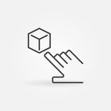 Hand pointing cube vector AR icon in line style Illustrazione stock