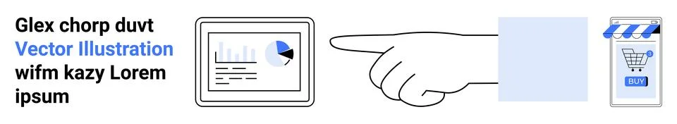 Hand Pointing at Data Chart on Tablet with Shopping App and Text Example 스톡 일러스트