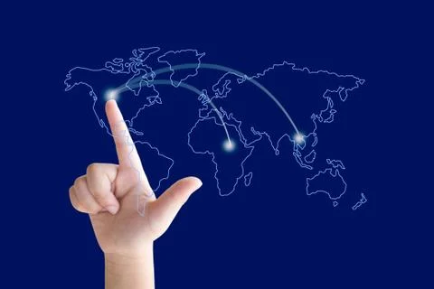 Hand pointing on destination on map Stock Photos