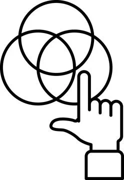 A hand pointing to a diagram of three circles 스톡 일러스트