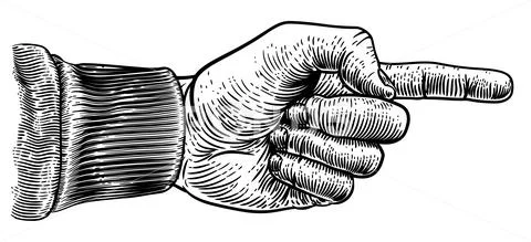 Hand Pointing Direction Finger Engraving Woodcut: Royalty Free #155434302