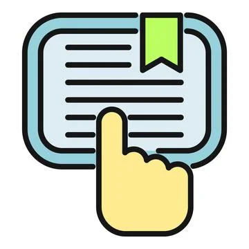 Hand pointing on document with bookmark icon Stock Illustration