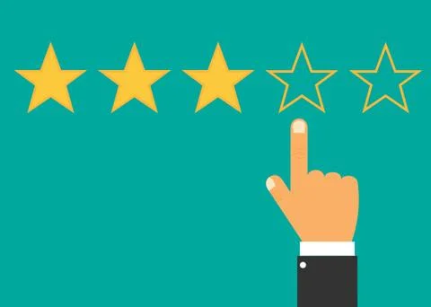 Hand with pointing finger pointing to rating stars. Stock Illustration