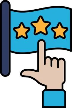 A hand pointing to a flag with three stars Stock Illustration