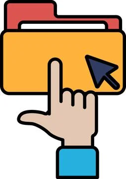 A hand pointing to a folder on a computer screen Stock Illustration