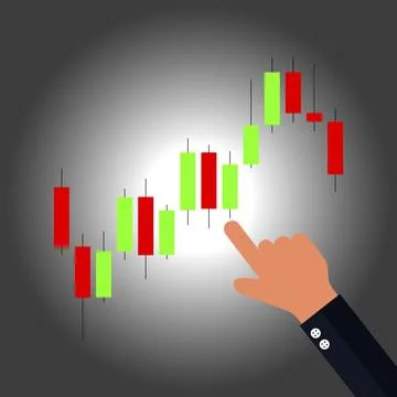 Hand pointing at forex graph diagram Stock Illustration