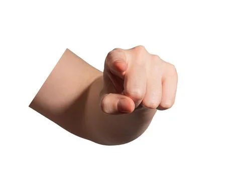 Hand pointing forward with index finger extended. Gesture of direction, choic Stock Photos