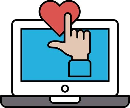 A hand pointing to a heart on a computer screen Illustrazione stock