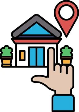 A hand pointing to a house with a red dot on it Stock Illustration