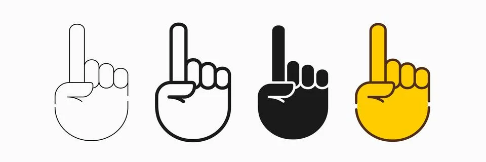 Hand Pointing Up Icon Set in Thin, Bold, silhouette and Solid Color Stock Illustration