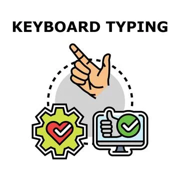 Hand pointing to keyboard typing process icon Stock Illustration