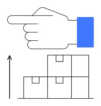 Hand Pointing Left with Stacked Boxes and Upward Arrow Indicating Growth or.. イラスト素材