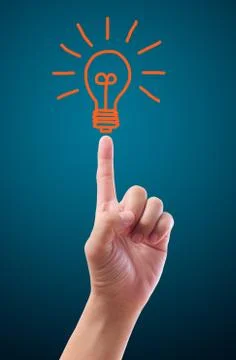 Hand pointing to light bulb Stock Photos