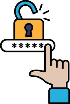 A hand is pointing to a lock with a keyhole Stock Illustration