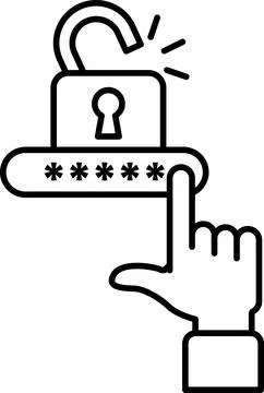 A hand is pointing to a lock with a keyhole Stock Illustration