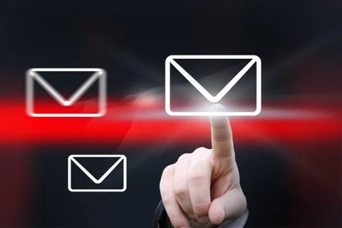 Hand pointing at mail icon Illustrazione stock