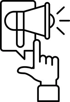 A hand pointing to a microphone with a large speaker behind it Stock Illustration