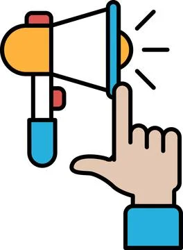 A hand pointing at a microphone with a red button on it Stock Illustration