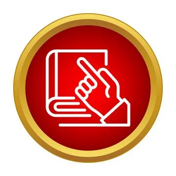 Hand pointing at open book learning guide icon Stock Illustration