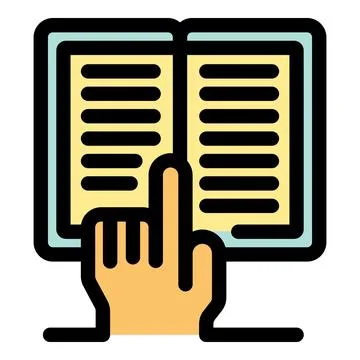 Hand pointing at open book, reading and studying concept Stock Illustration
