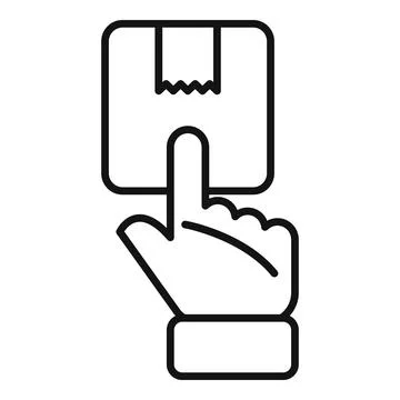 Hand pointing parcel tracking app icon showing delivery status Stock Illustration