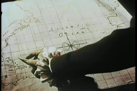 Hand pointing pencil to location on 19th century map Video stock 11349855