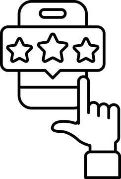 A hand pointing to a phone screen with three stars and a thumbs up Stock Illustration